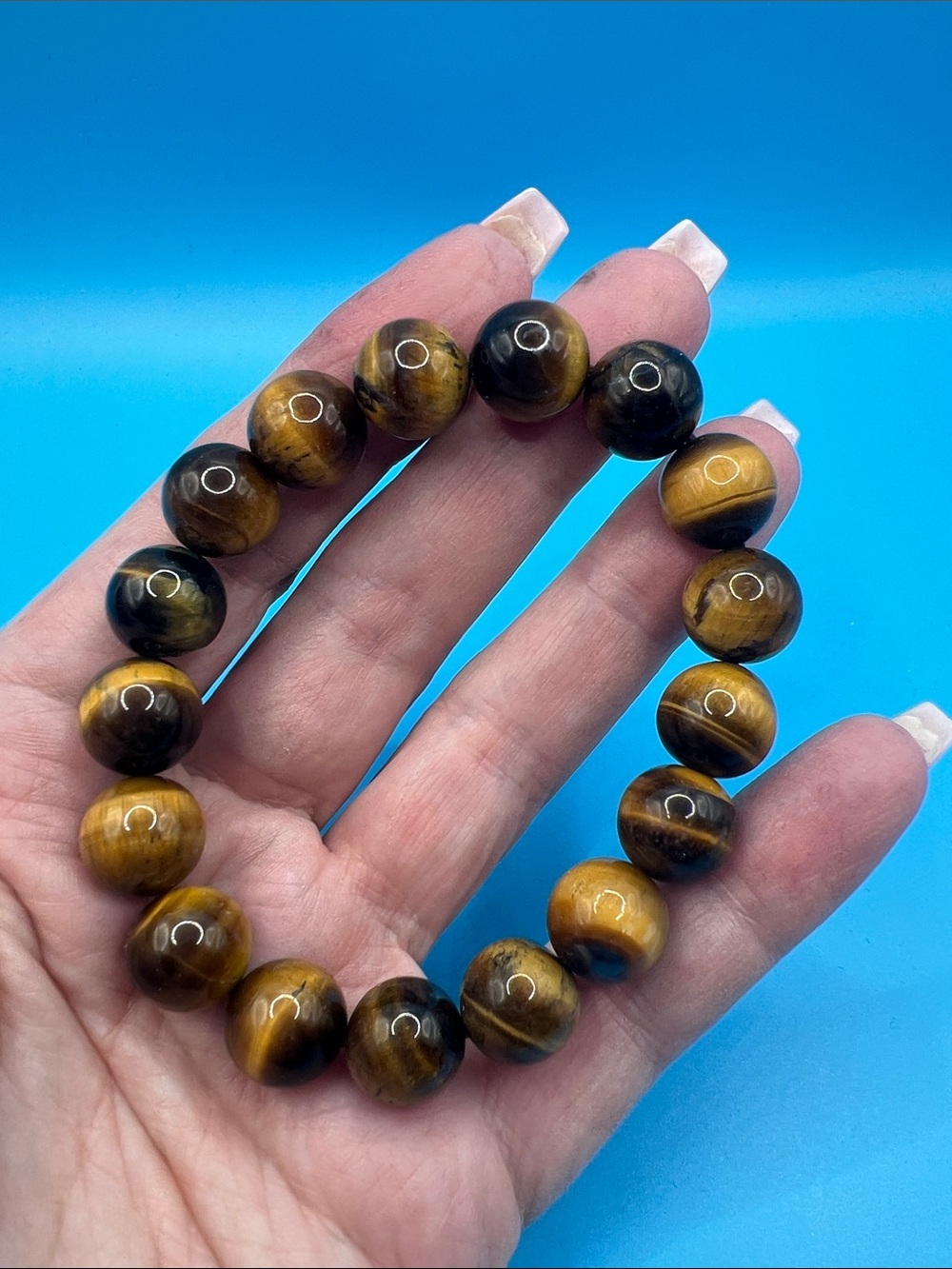 Polished Tiger Eye Bead Bracelet - Brown - 11-12mm